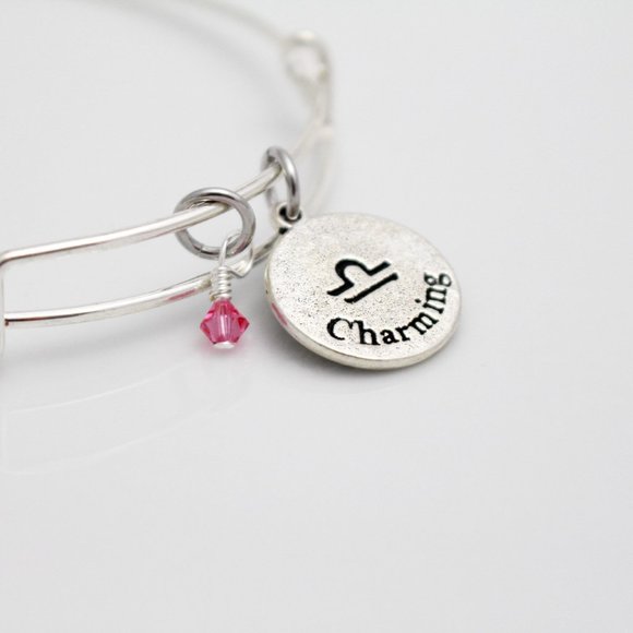 October Libra Adjustable Charm Bangle - Handmade Zodiac Bracelet - Picture 11 of 13